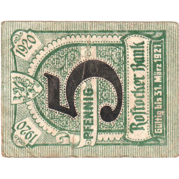 Allemagne, Rostocker, 5 Pfennig, 1921-03-31, TB