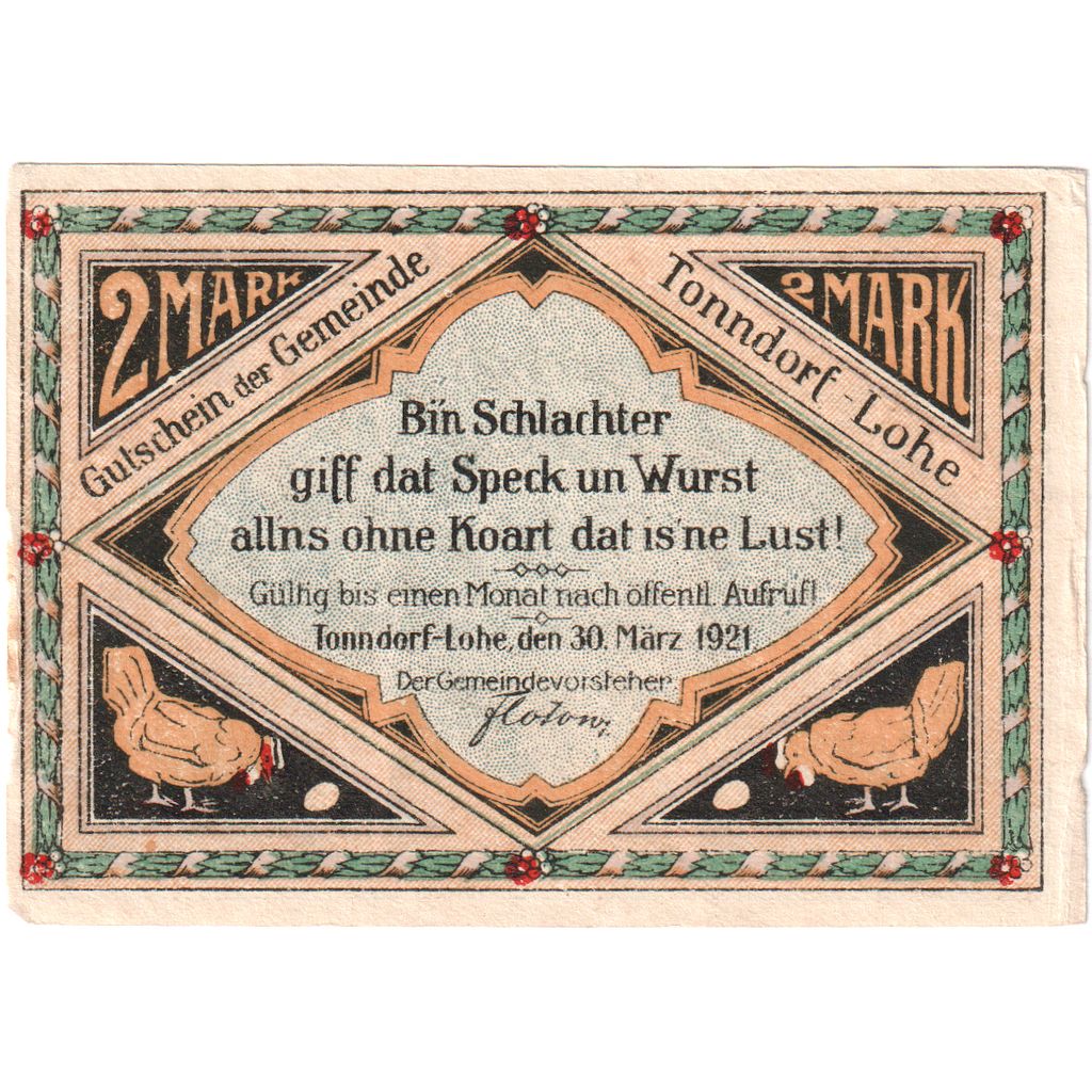 Duitsland, Tonndorf - Lohe, 2 Mark, 1921-03-30, TTB+