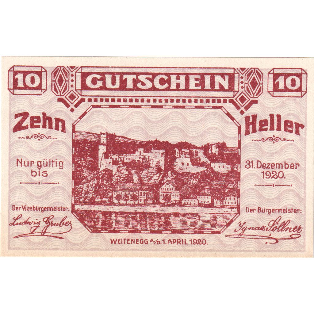 Austria, Weitenegg an der Donau, 10 Heller, 1920-12-31, SPL