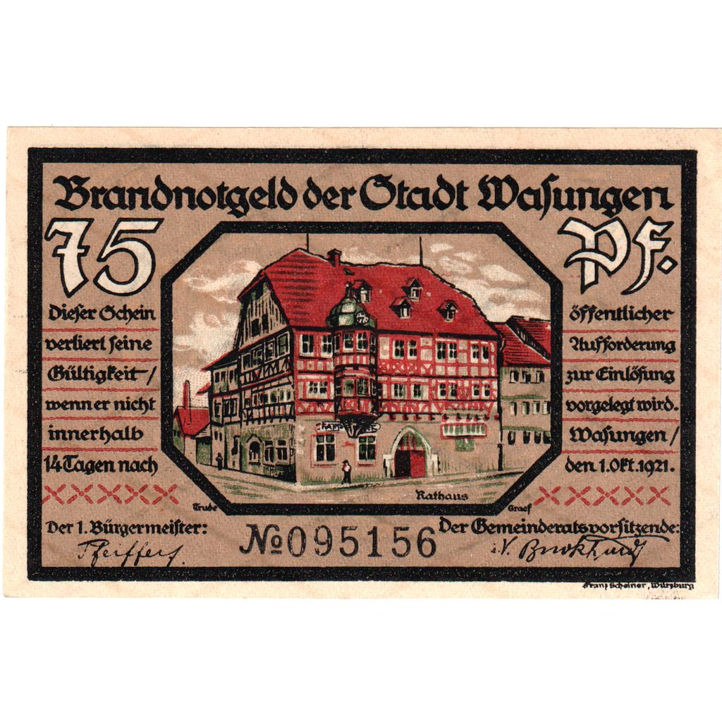 Germania, Wasungen, 75 Pfennig, 1921-10-01, SPL