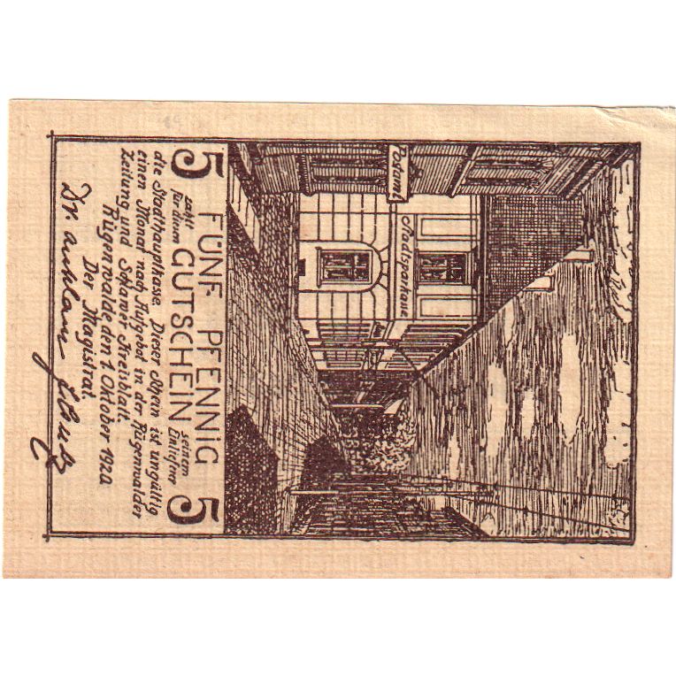 Germania, Rugenwalde, 5 Pfennig, 1920-10-01, SPL