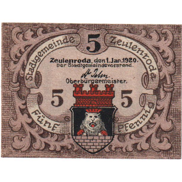 Germania, Zeulenroda, 5 Pfennig, 1920-01-01, SPL