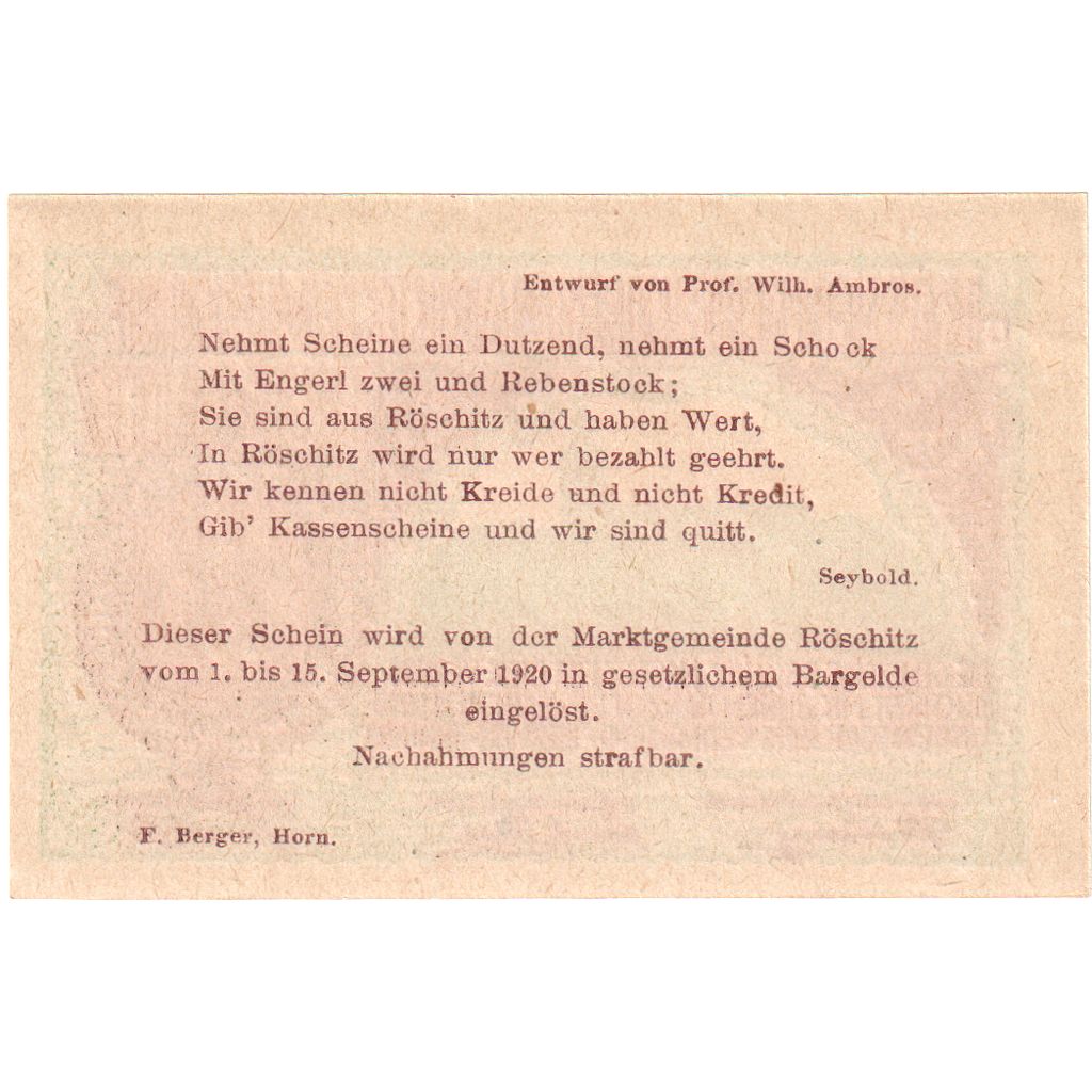 Austria, Roschitz, 20 Heller, 1920-09-15, UNC(63)