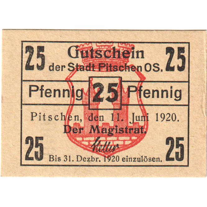 Germania, Pitschen, 25 Pfennig, 1920-06-11, SPL