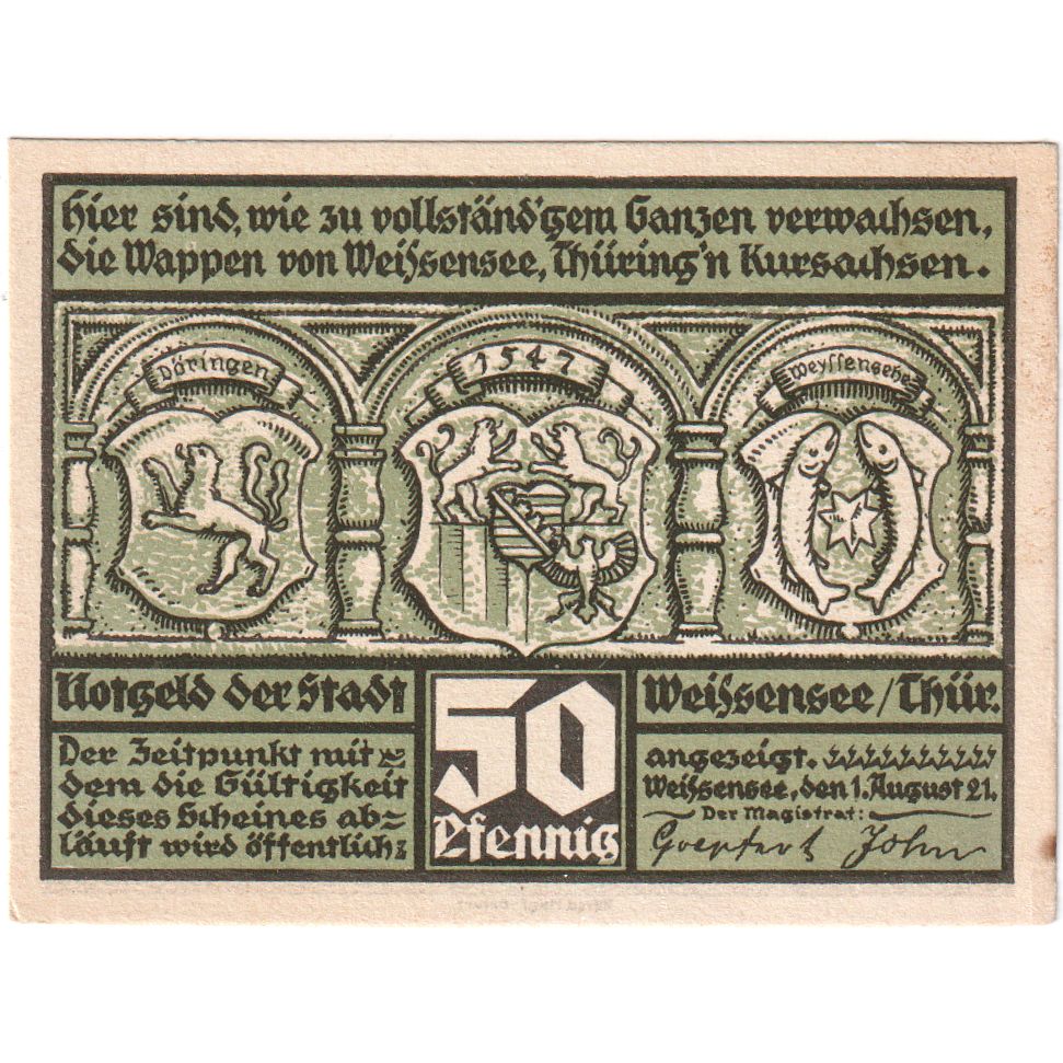 Alemania, Weissensee, 50 Pfennig, 1921-08-01, SC