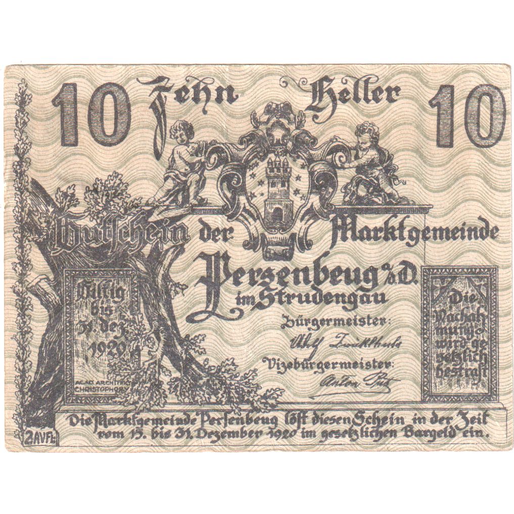 Austria, Persenbeug, 10 Heller, 1920-12-31, BB+