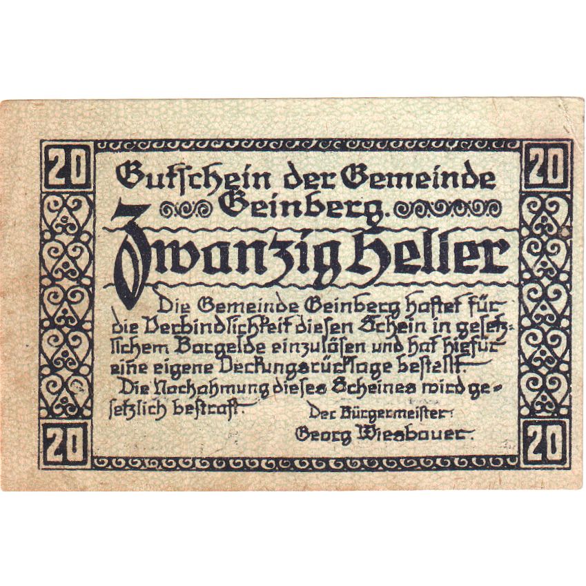 Austria, Geinberg, 20 Heller, 1920-08-31, EF(40-45)