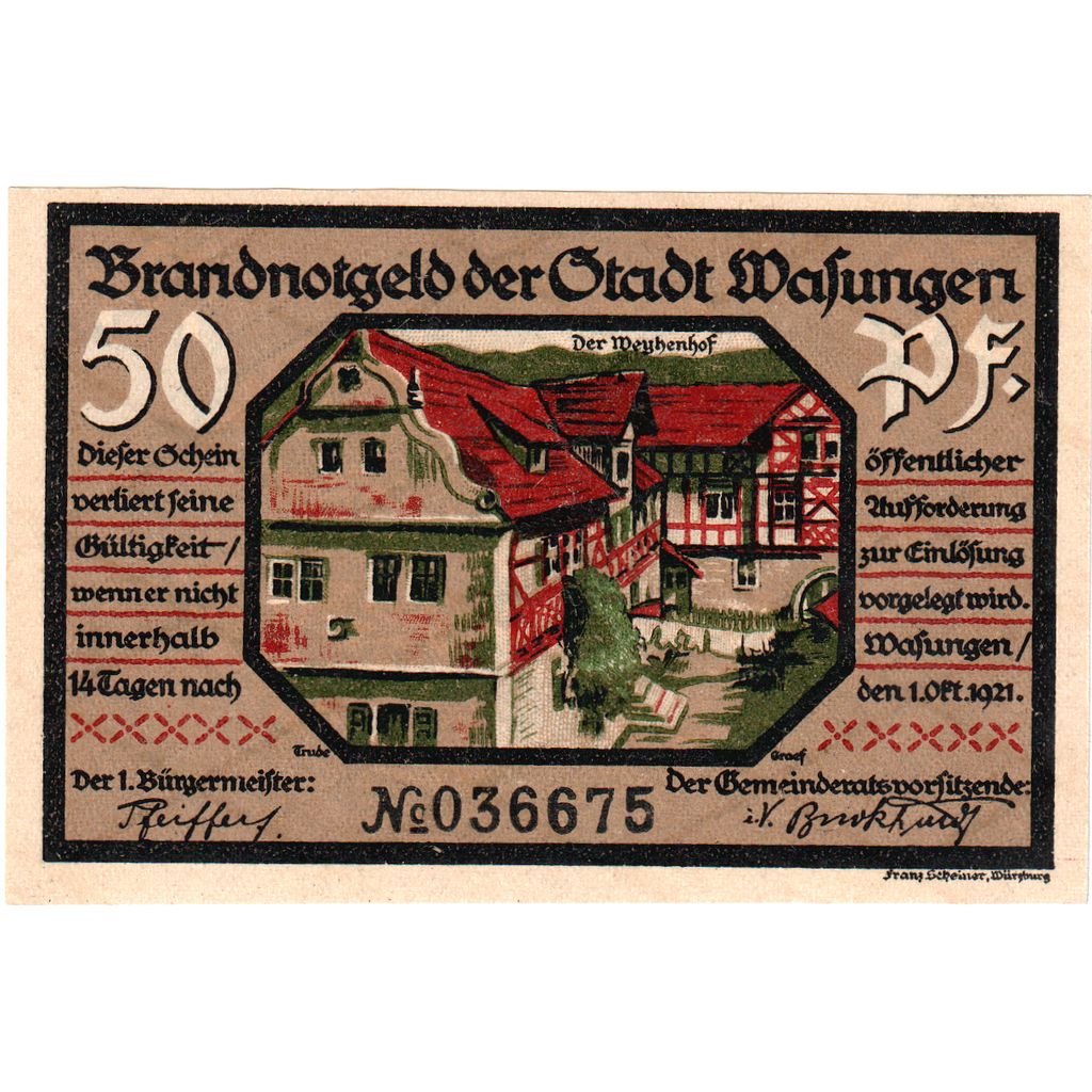 Alemania, Wasungen, 50 Pfennig, 1921-10-01, SC