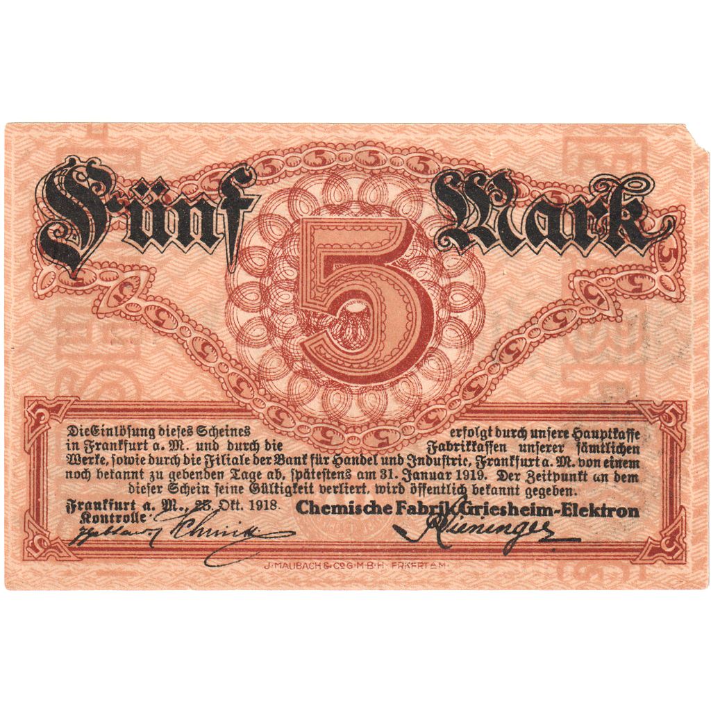 Duitsland, Frankfurt am Main, 5 Mark, 1919-12-31, TTB