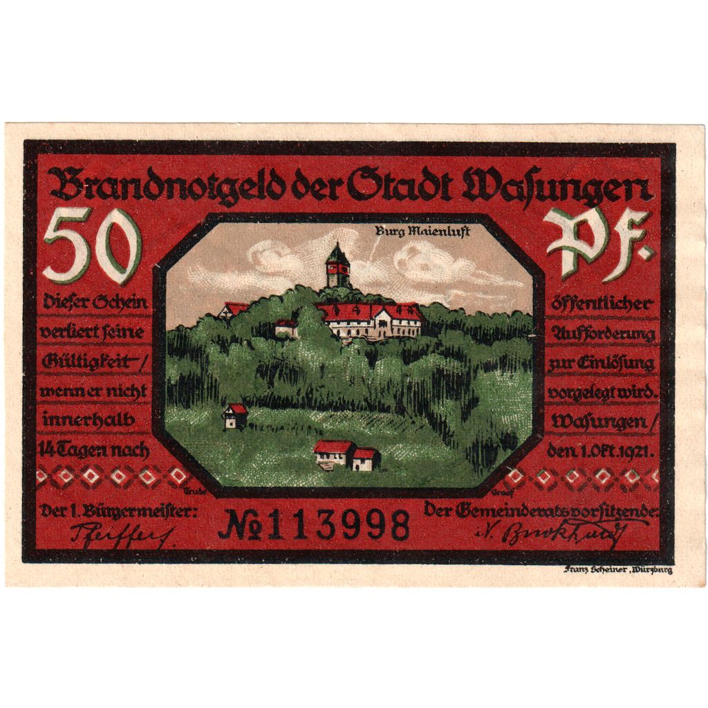 Germania, Wasungen, 50 Pfennig, 1921-10-01, SPL
