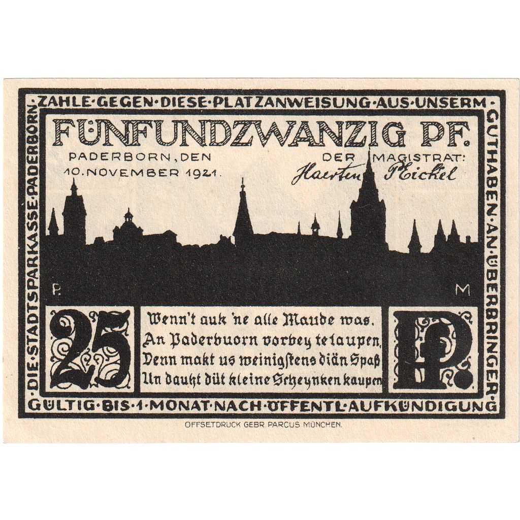 Germania, Paderborn, 25 Pfennig, 1921-11-10, SPL