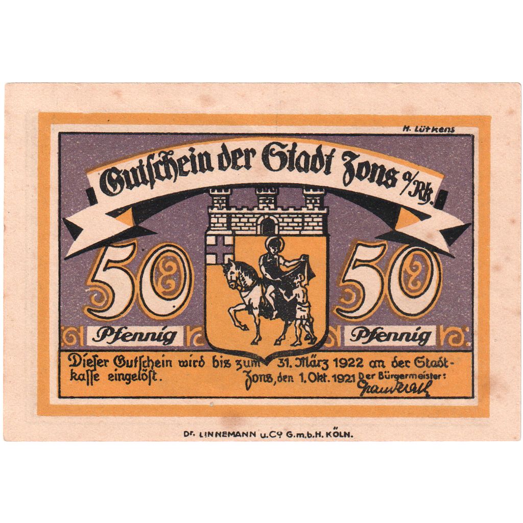 Germania, Zons am Rhein, 50 Pfennig, 1921-10-01, BB