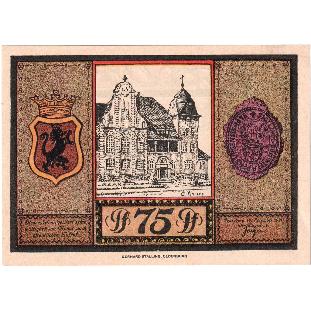 Germania, Papenburg, 75 Pfennig, 1921-11-17, SPL