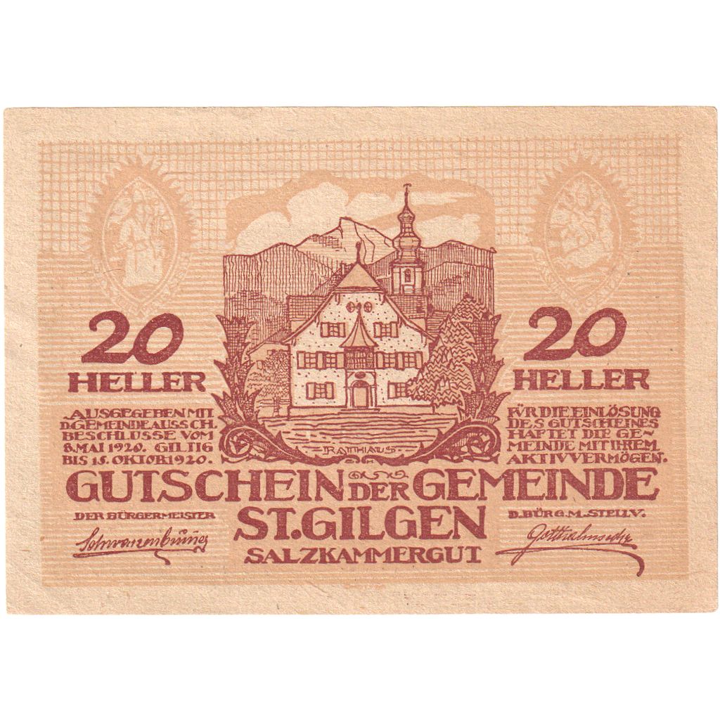 Áustria, St Gilgen, 20 Heller, 1920-10-15, AU(55-58)