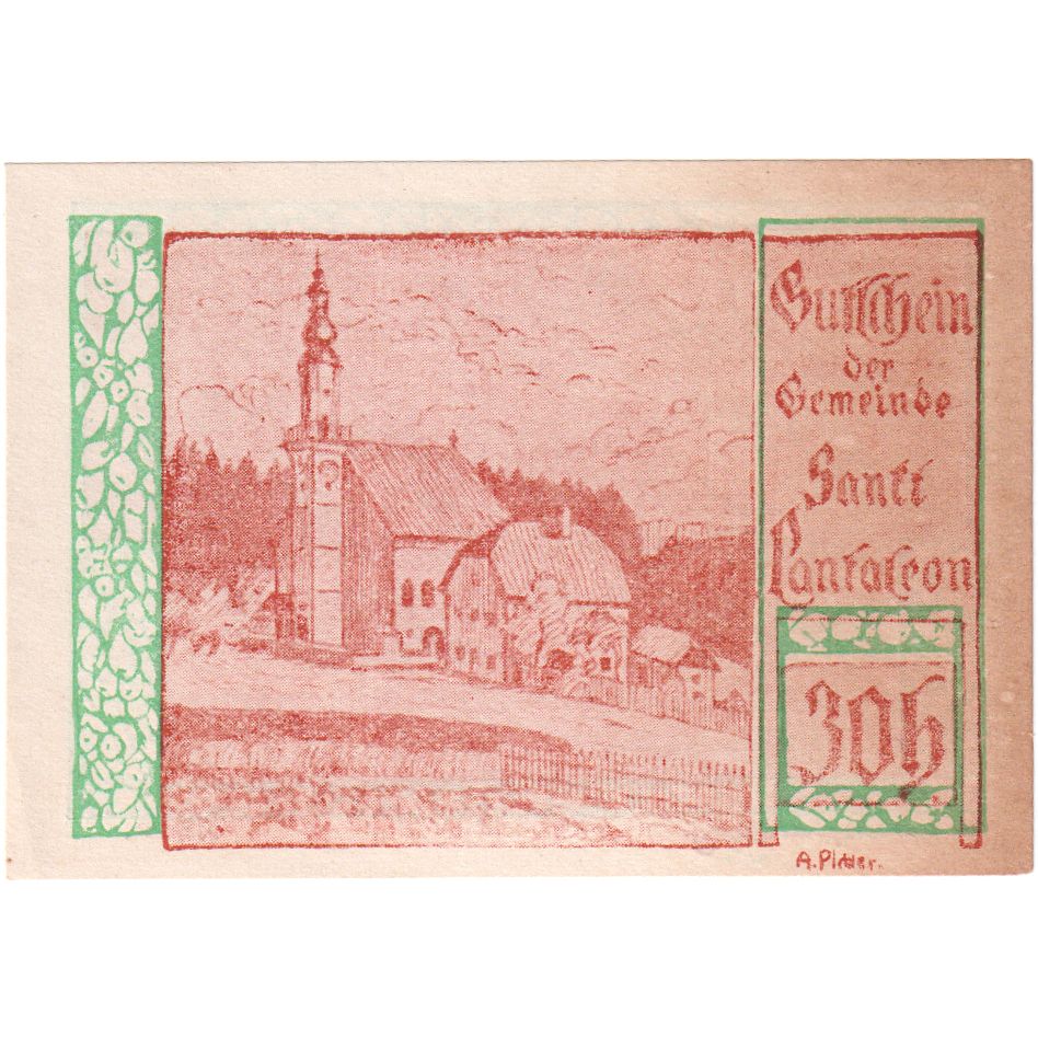 Áustria, St Pantaleon, 30 Heller, UNC(63)