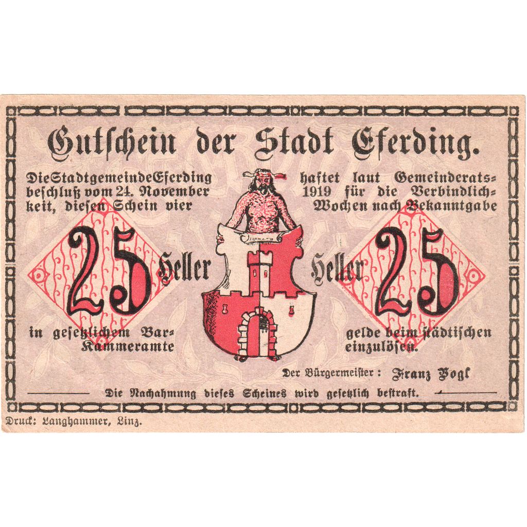 Autriche, Eferding, 25 Heller, 1919-11-24, SPL
