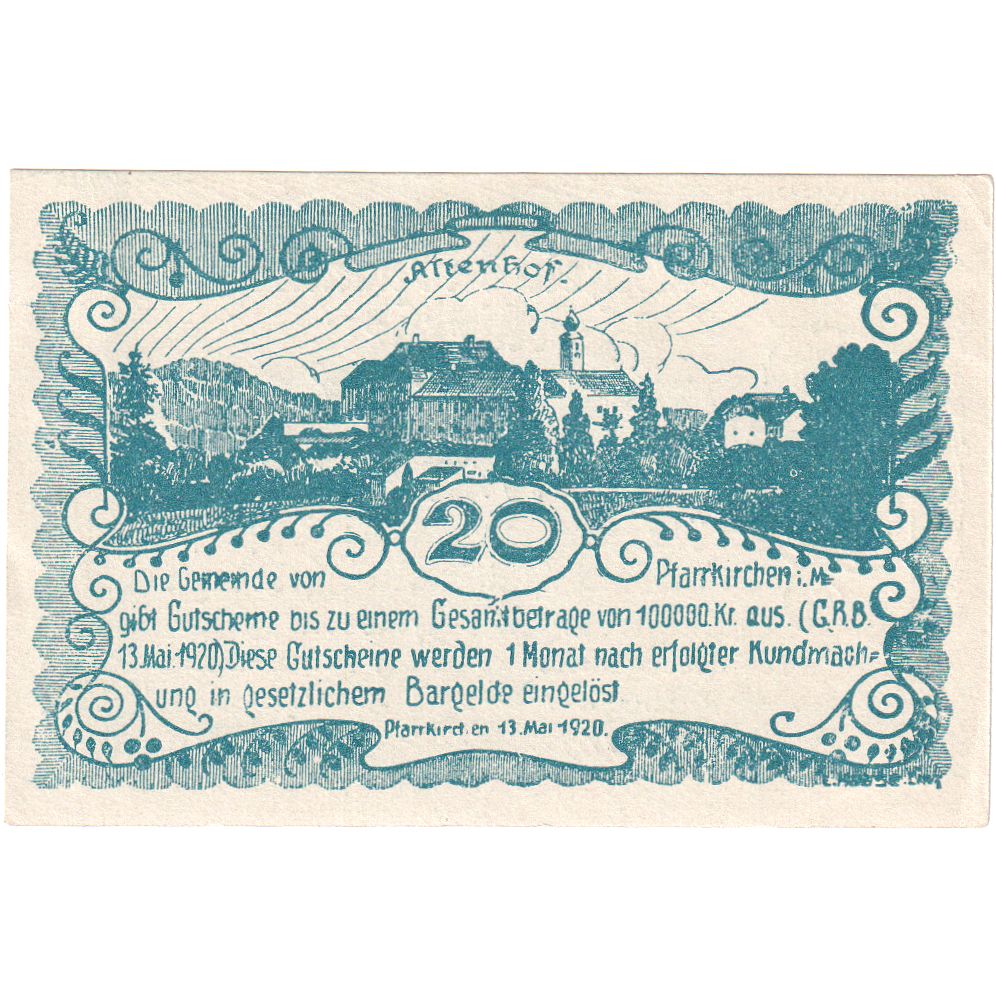Áustria, Pfarrkirchen, 20 Heller, 1920-05-13, UNC(63)