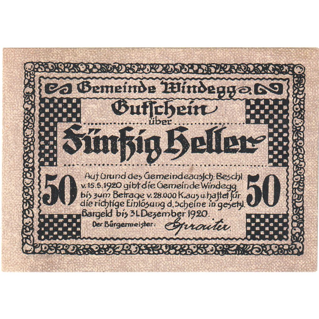 Austria, Windegg, 50 Heller, 1920-12-31, UNC(63)