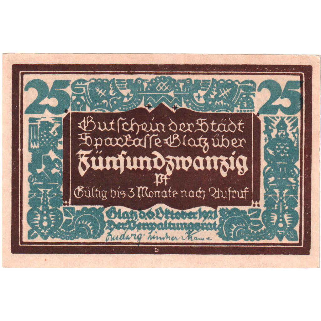 Germania, Glatz Städtische Sparkasse, 25 Pfennig, SPL