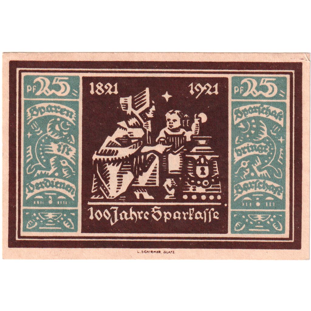 Germania, Glatz Städtische Sparkasse, 25 Pfennig, SPL