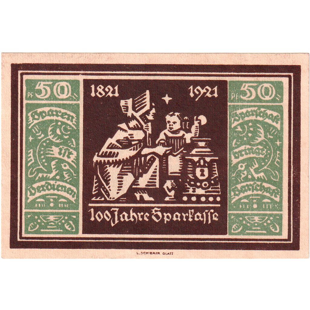 Germania, Glatz Städtische Sparkasse, 50 Pfennig, SPL