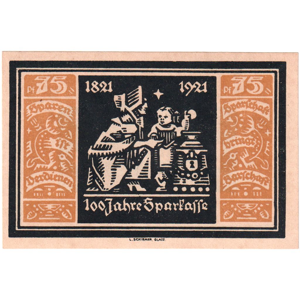 Germania, Glatz Städtische Sparkasse, 75 Pfennig, 1921-12-31, SPL