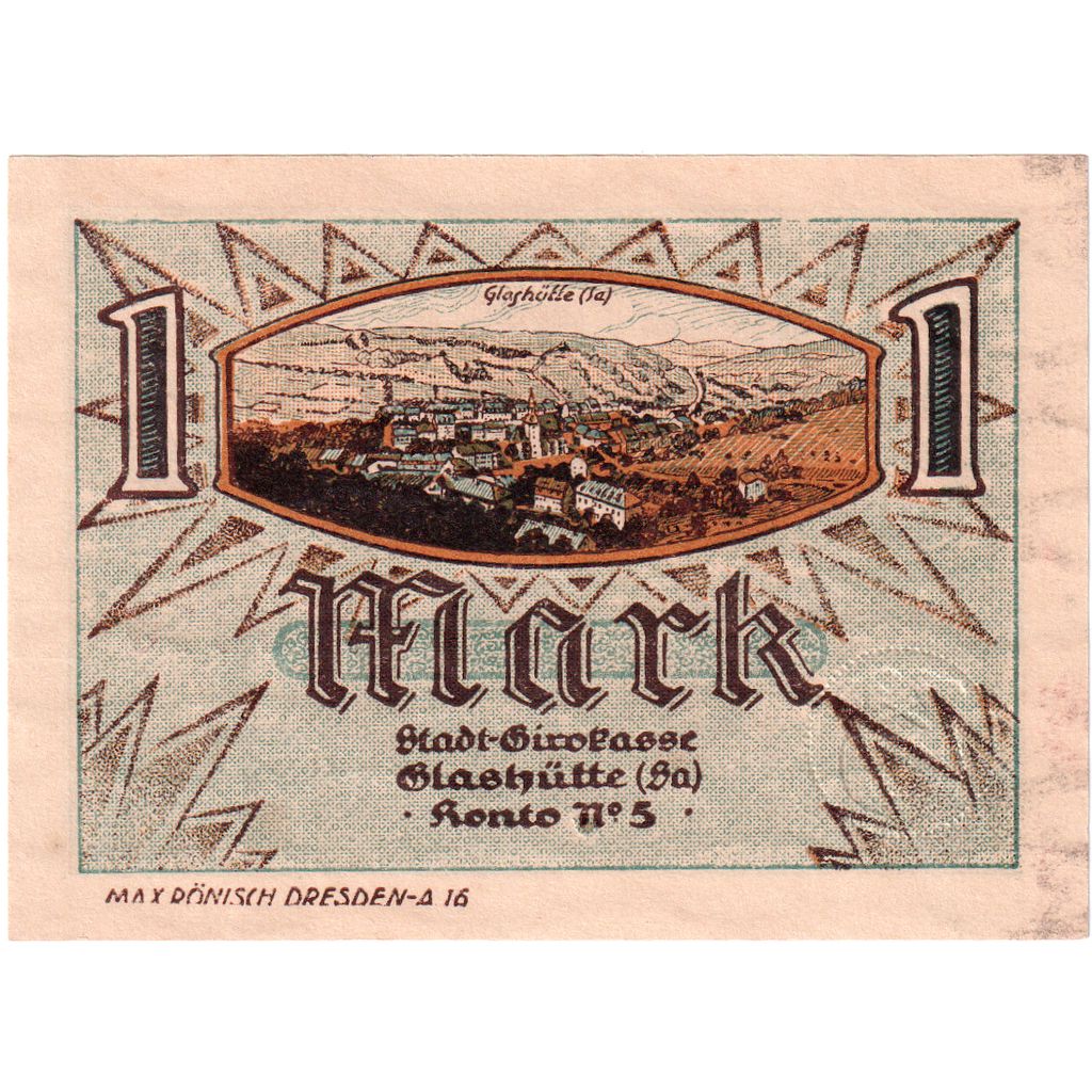 Germania, Glashutte, 1 Mark, 1921-08-01, SPL