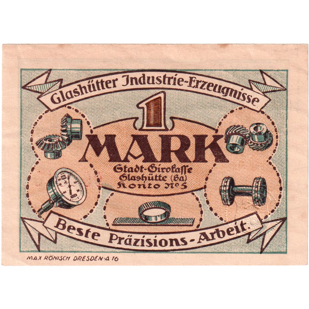 Germania, Glashutte, 1 Mark, 1921-08-01, BB+