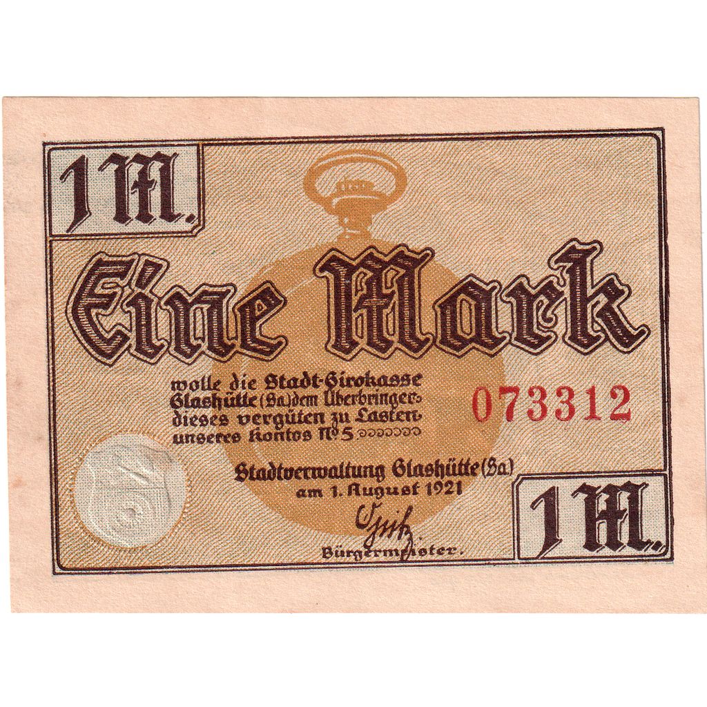 Germania, Glashutte, 1 Mark, 1921-08-01, SPL-