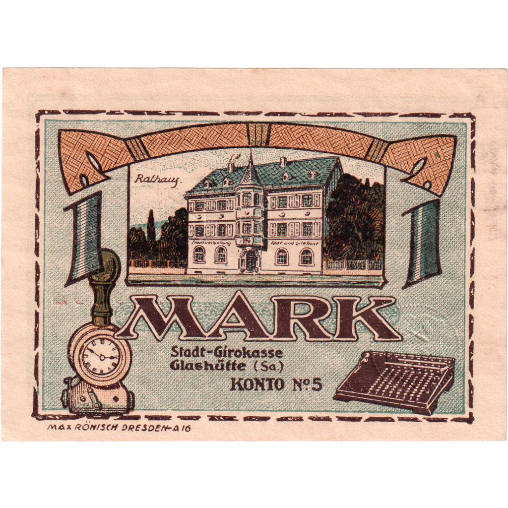 Germania, Glashutte, 1 Mark, 1921-08-01, SPL