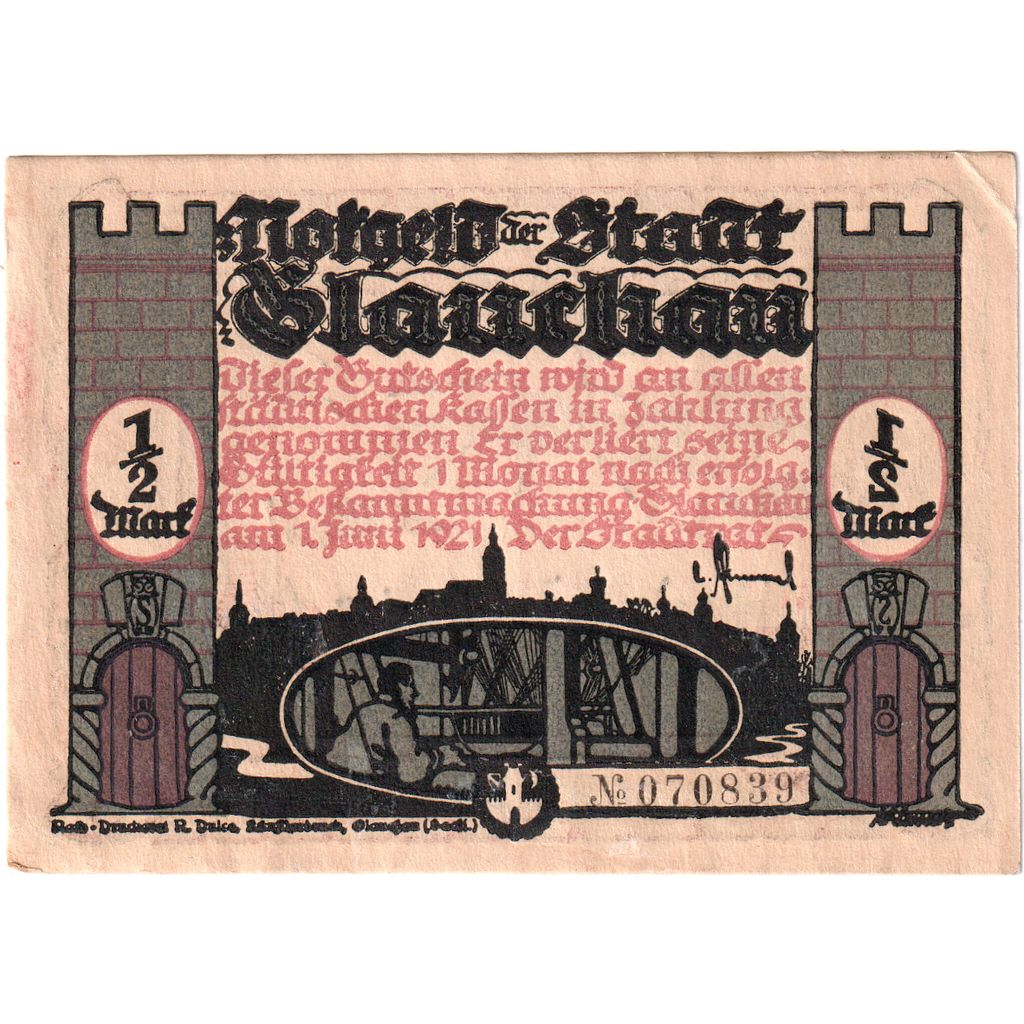 Germania, Glauchau, 1/2 Mark, 1921-05-01, SPL-