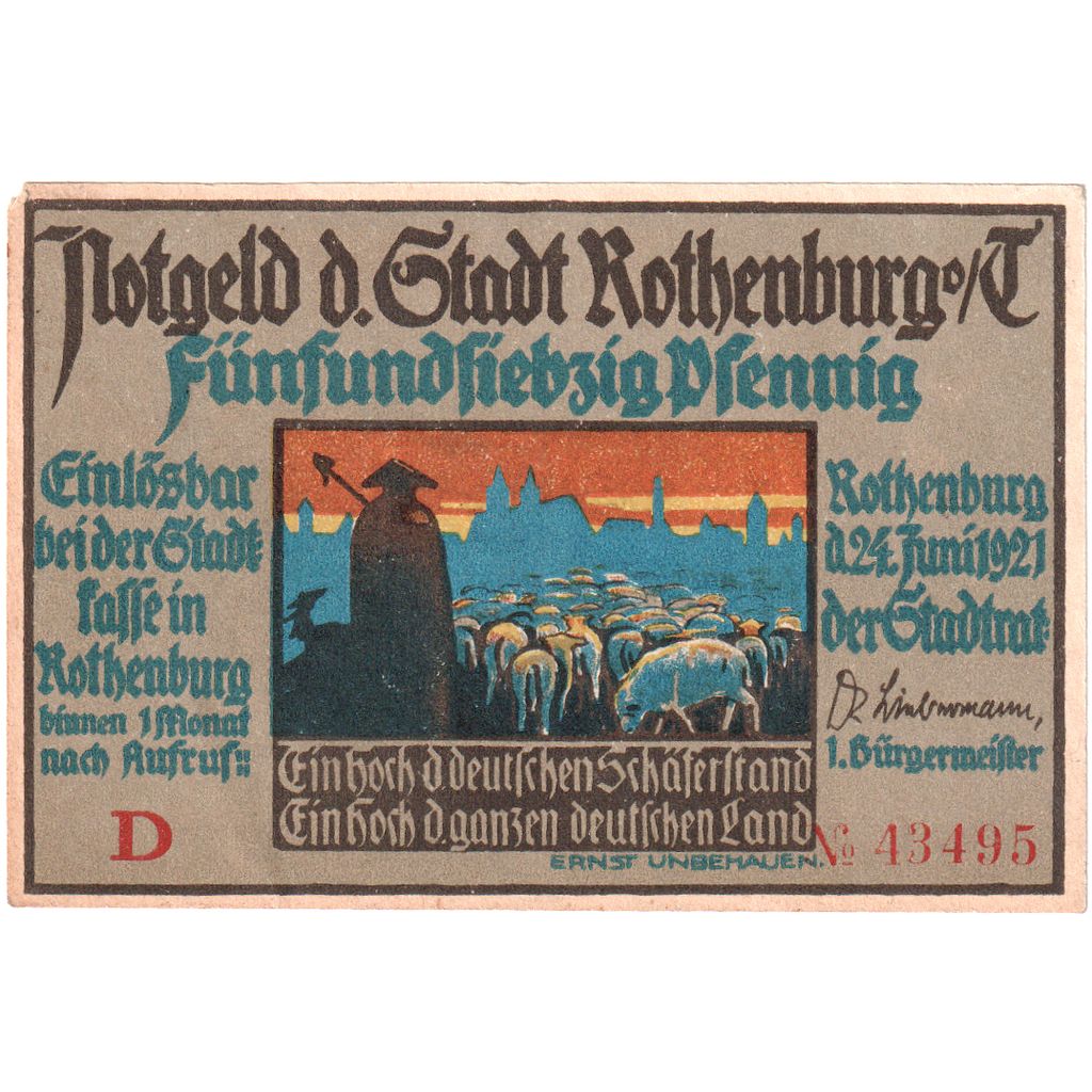 Germania, Rothenburg, 75 Pfennig, 1921-06-24, SPL-