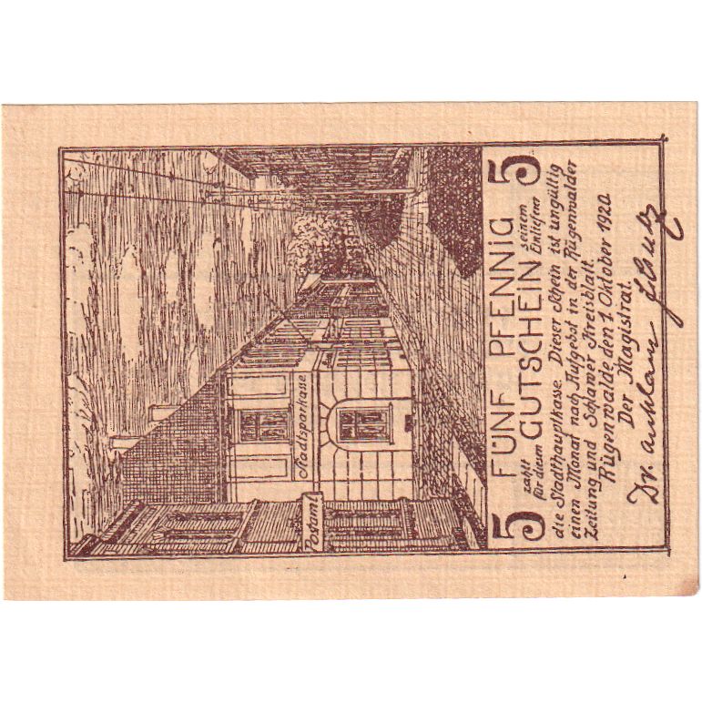 Germania, Rugenwalde, 5 Pfennig, 1921-10-01, SPL