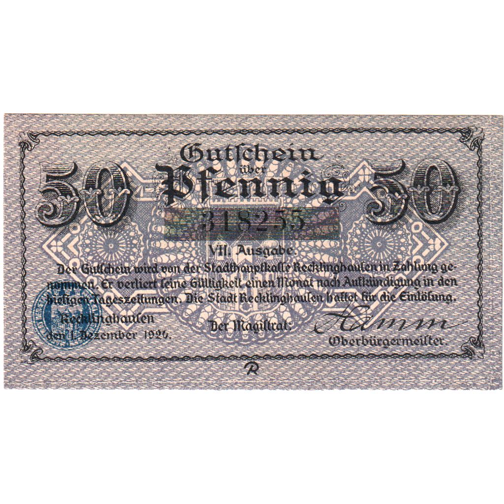 Germania, Recklinghausen, 50 Pfennig, 1920-12-01, SPL