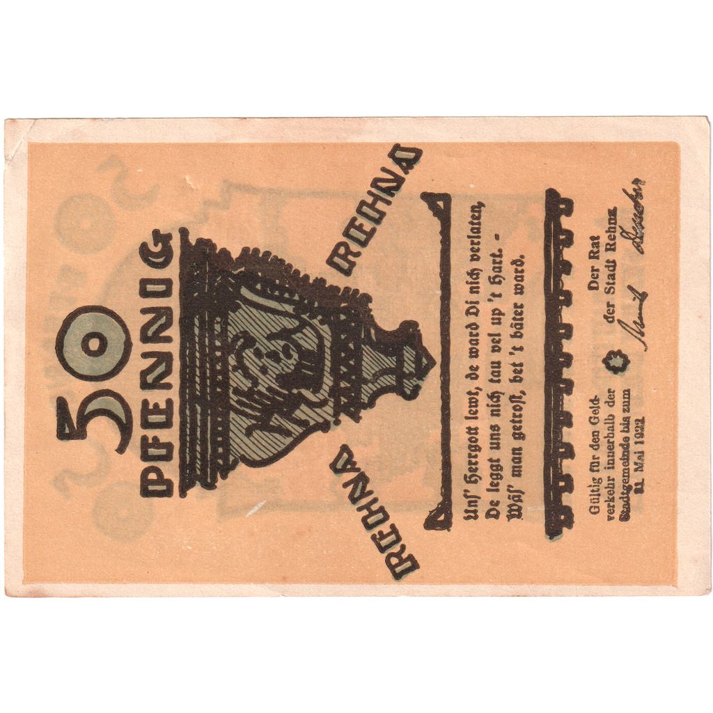 Germania, Rehna, 50 Pfennig, 1922-05-31, BB+