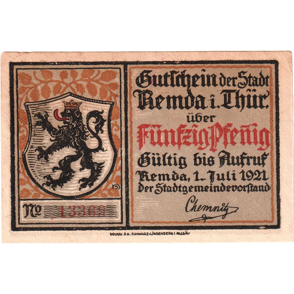 Germania, Remda, 50 Pfennig, 1921-07-01, SPL-