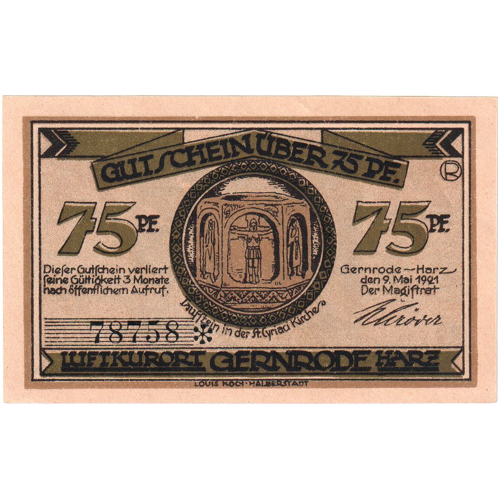 Germania, Gernrode-Harz, 75 Pfennig, 1921-05-09, SPL
