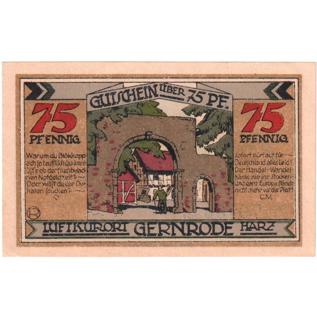 Germania, Gernrode-Harz, 75 Pfennig, 1921-05-09, SPL