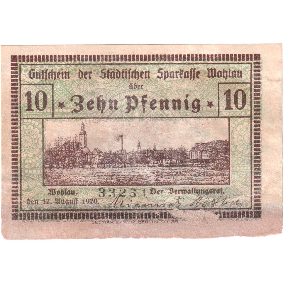 Deutschland, Wohlau, 10 Pfennig, 1920-08-17, S+