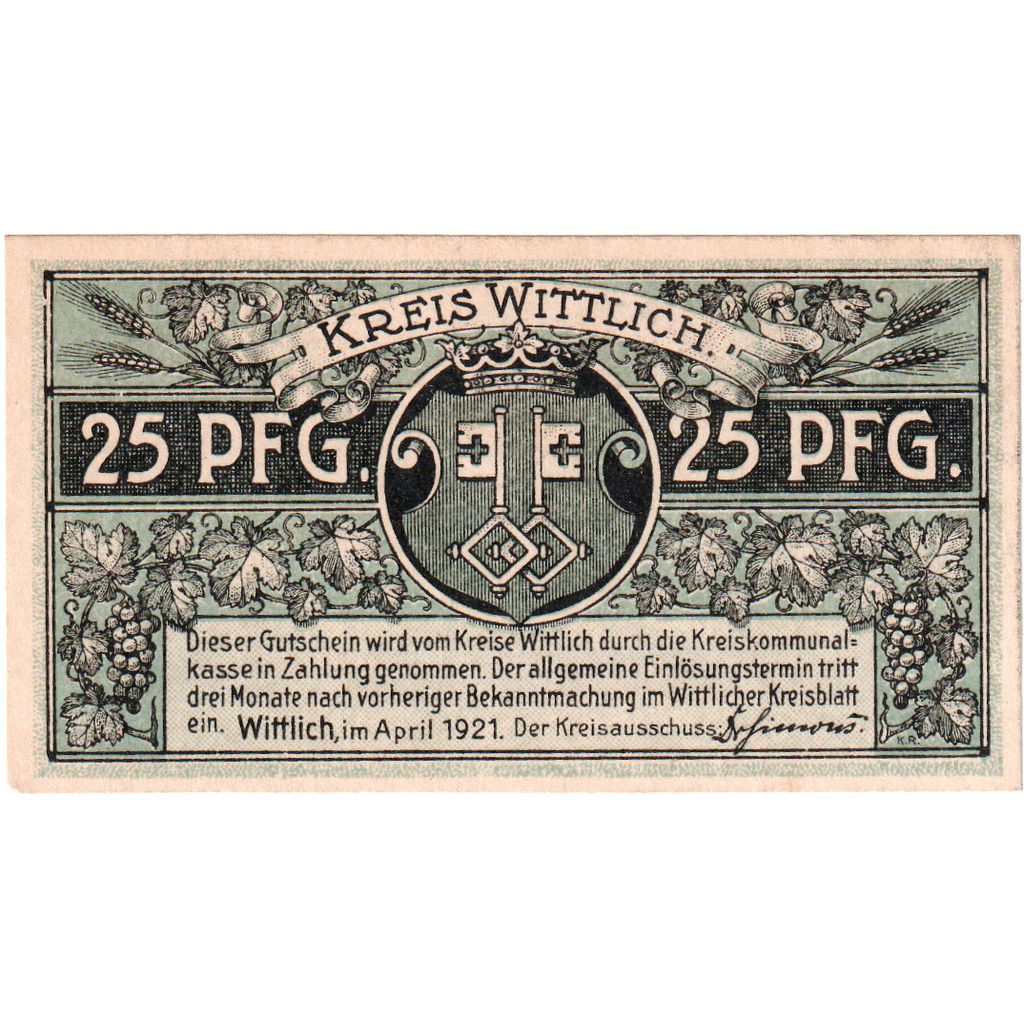 Deutschland, Kreis Wittlich, 25 Pfennig, UNZ-