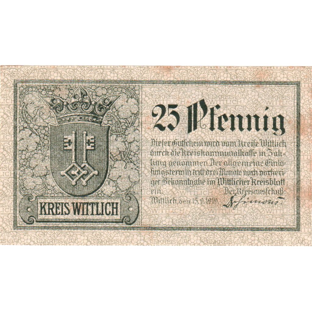 Deutschland, Kreis Wittlich, 25 Pfennig, 1919-09-15, SS