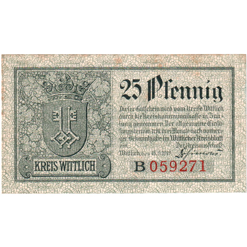 Deutschland, Kreis Wittlich, 25 Pfennig, 1919-09-15, SS