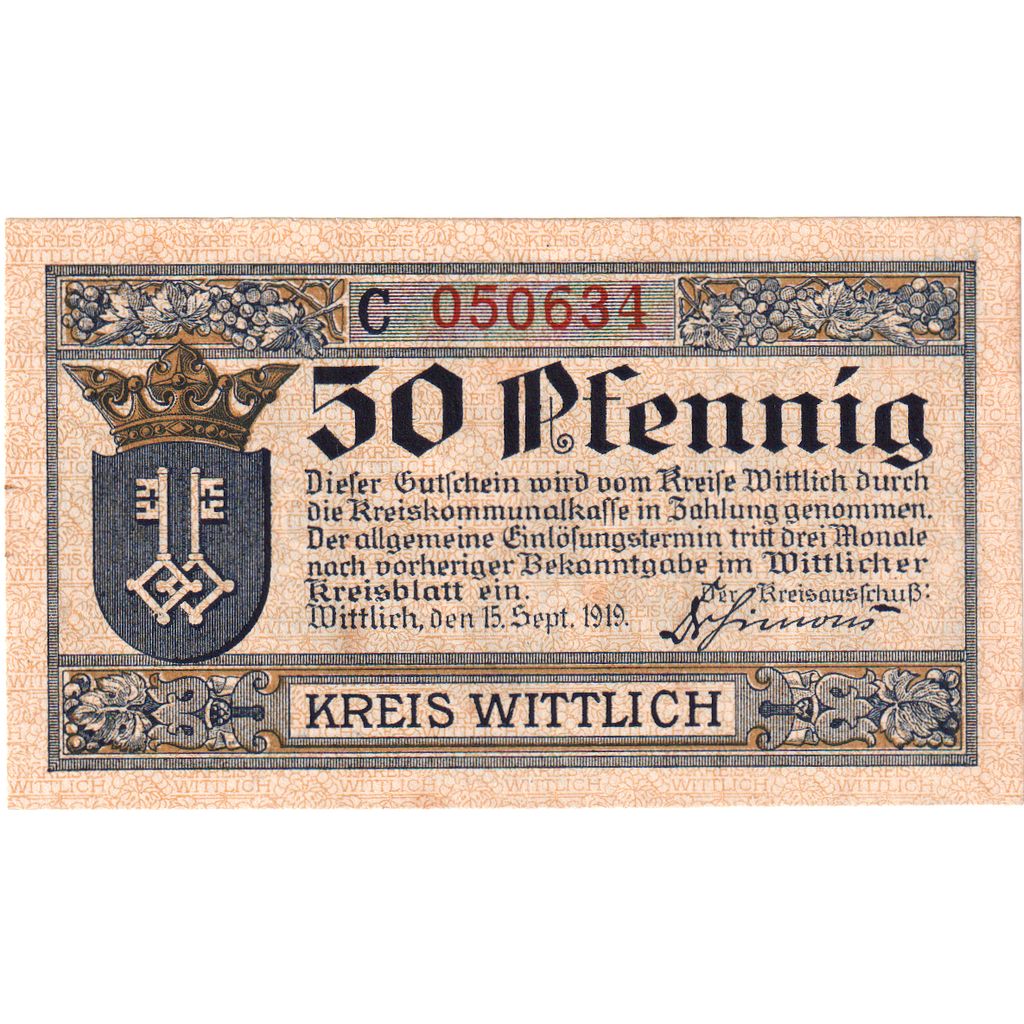 Deutschland, Kreis Wittlich, 50 Pfennig, 1919-09-15, UNZ-