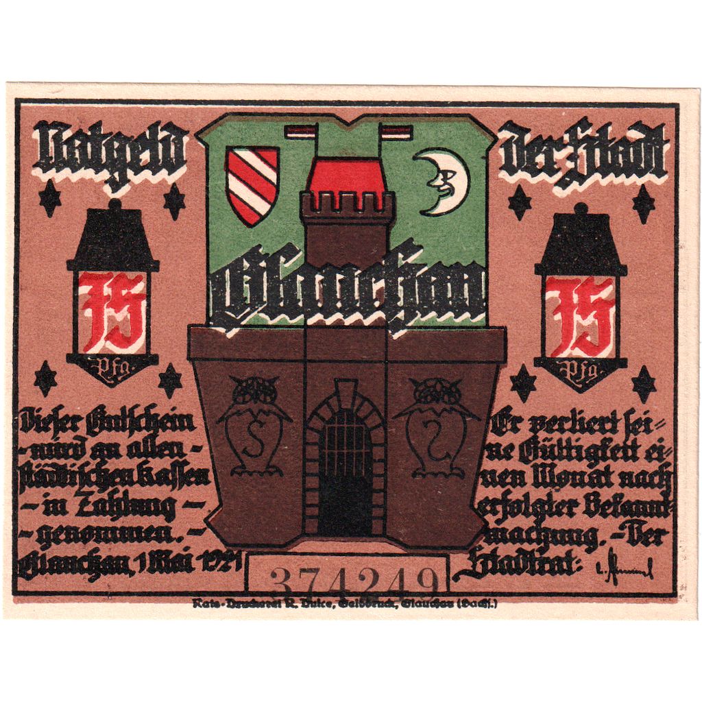 Deutschland, Glauchau, 75 Pfennig, 1921-05-01, UNZ-