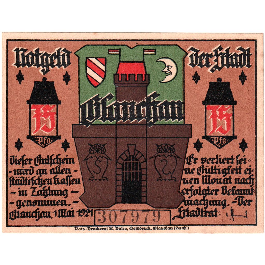 Deutschland, Glauchau, 75 Pfennig, 1921-05-01, VZ