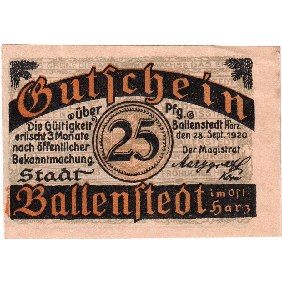 Niemcy, Ballenstedt, 25 Pfennig, 1920-09-28, AU(55-58)