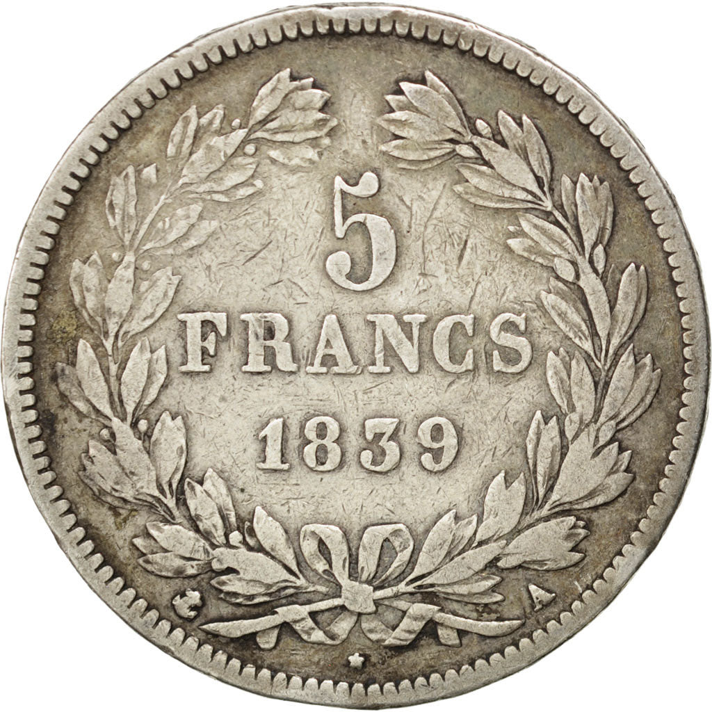 Coin, France, Louis-Philippe, 5 Francs, 1839, Paris, VF(30-35), Silver