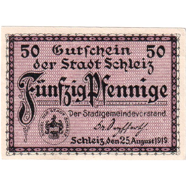 Germania, Schleiz, 50 Pfennig, 1919-08-25, SPL