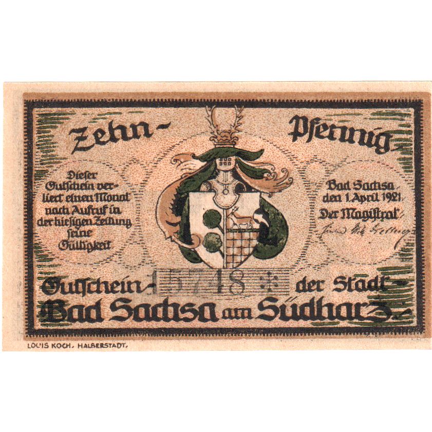 Germania, Bad Sachsa am Sudharz, 10 Pfennig, 1921-04-01, SPL