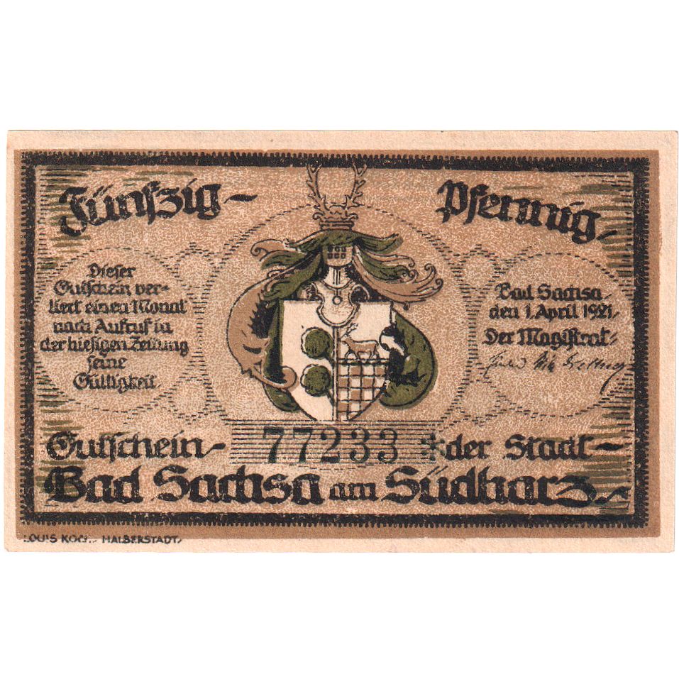 Germania, Bad Sachsa am Sudharz, 50 Pfennig, 1921-04-01, SPL